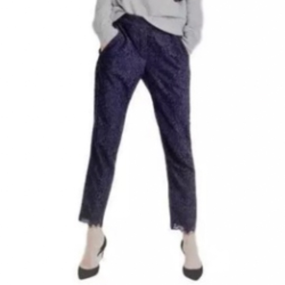 J Crew Lined Lace Ankle Pants Size 14 Tall  Navy Blue - Picture 1 of 3